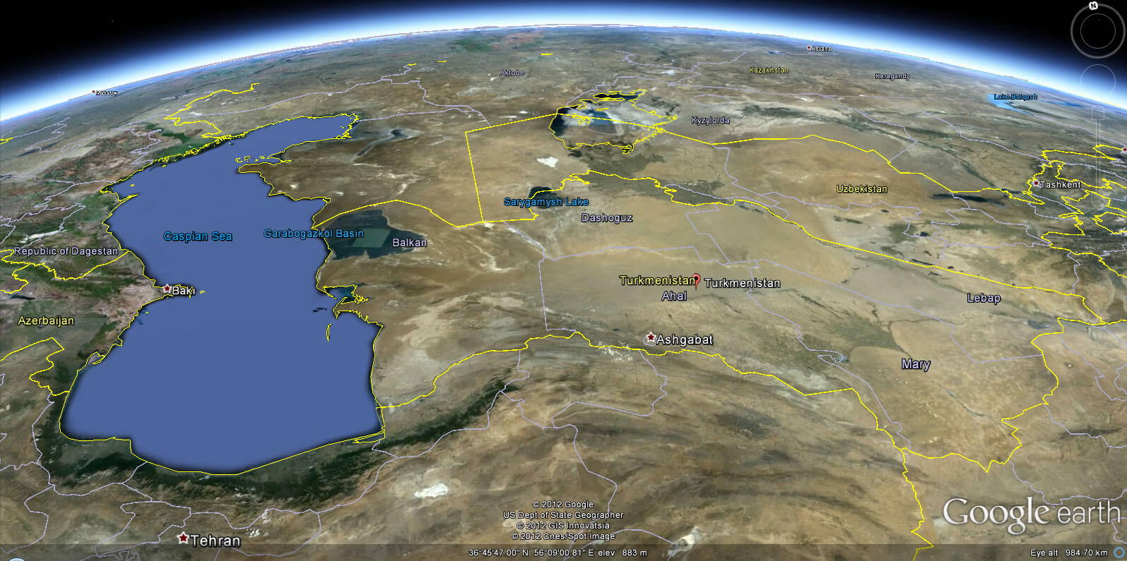 Turkmenistan erde karte